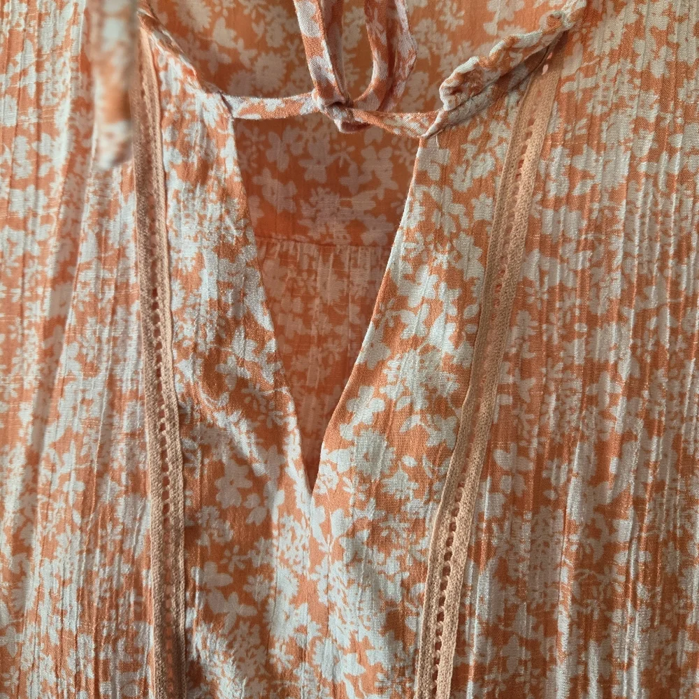Lee Orange White Floral Lightweight Gauze Long Sleeve Tunic Top Plus Size 3X - Picture 4 of 15